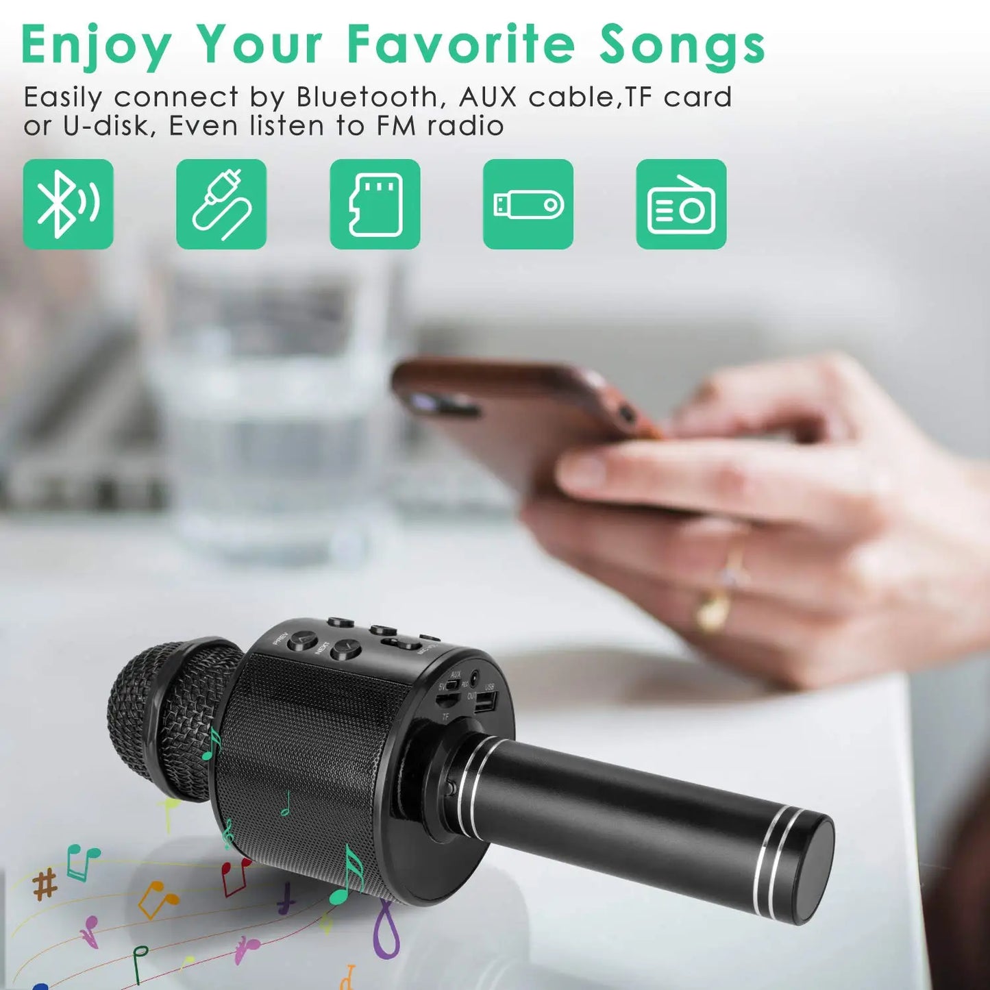 Portable Handheld Wireless Karaoke Microphone Speaker Microphone for Kids Music Player Singing Recorder KTV - WORLDZii