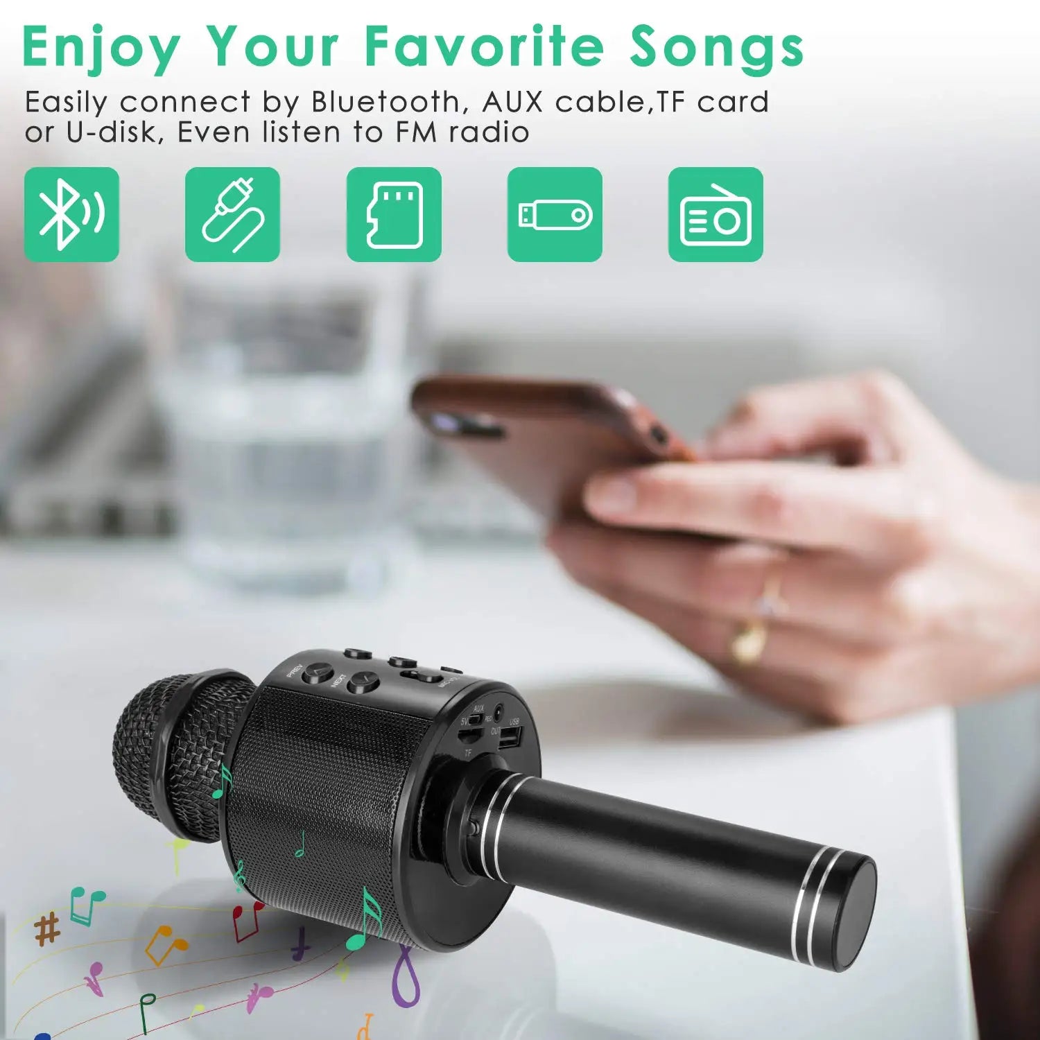 Portable Handheld Wireless Karaoke Microphone Speaker Microphone for Kids Music Player Singing Recorder KTV - WORLDZii