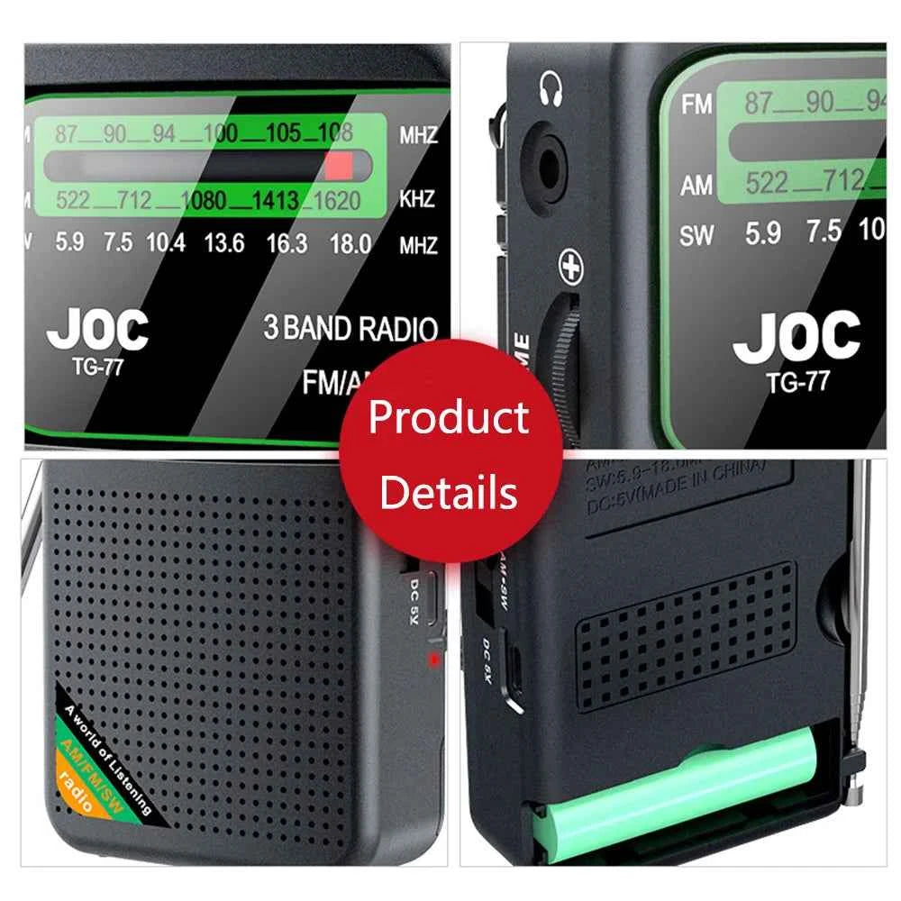 Pocket Mini Radio AM/FM/SW Portable Radio Batteries Rechargeable Supports Connect Wired Earphone Portable FM Radio Receiver