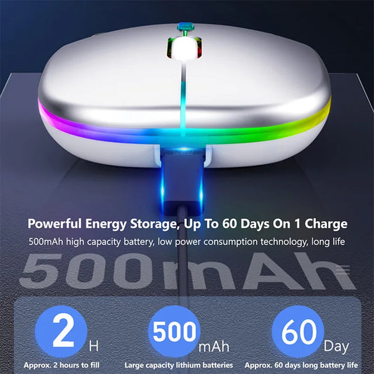 2.4G Wireless RGB Rechargeable Bluetooth LED Backlit Ergonomic Mouse