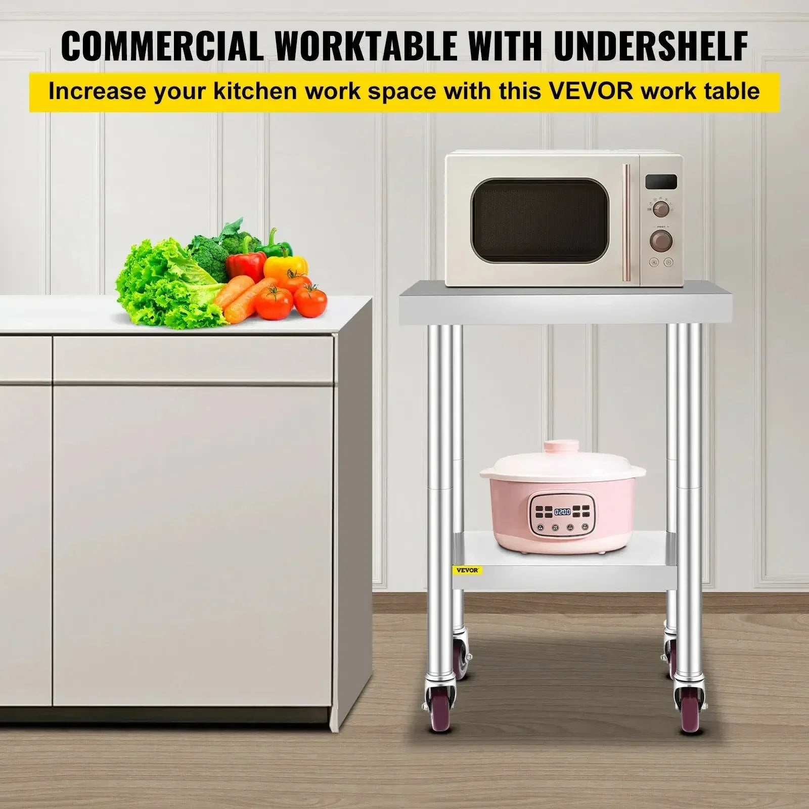 VEVOR Stainless Steel Kitchen Worktable - WORLDZii