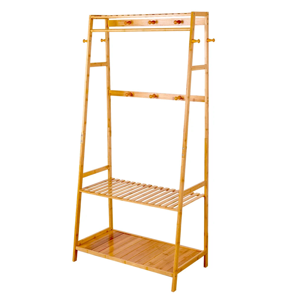 Bamboo Garment Hanging Heavy Duty Rack - WORLDZii