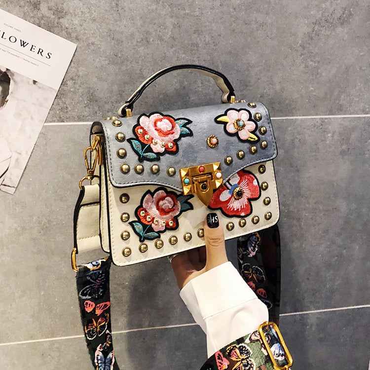 Women's Small Broadband Embroidery Rivets Purses