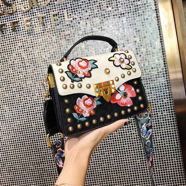 Women's Small Broadband Embroidery Rivets Purses