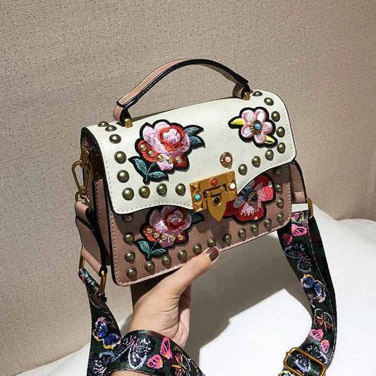 Women's Small Broadband Embroidery Rivets Purses