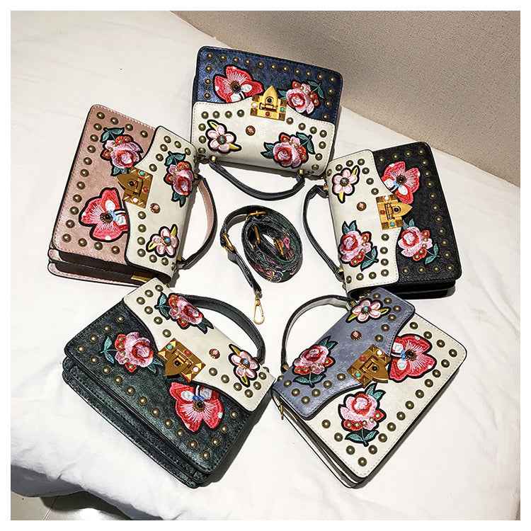 Women's Small Broadband Embroidery Rivets Purses