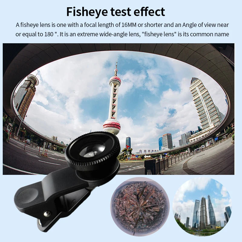 3 IN 1 Zoom Fish Eye Smartphone Lenses with Phone Clip - WORLDZii