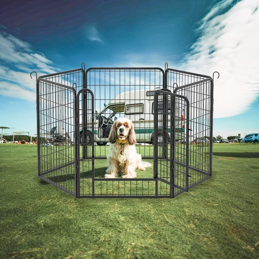 6 Panels Heavy Duty Metal Playpen with Door,31.7"H Dog Fence Pet Exercise Pen for Outdoor, Indoor - WORLDZii