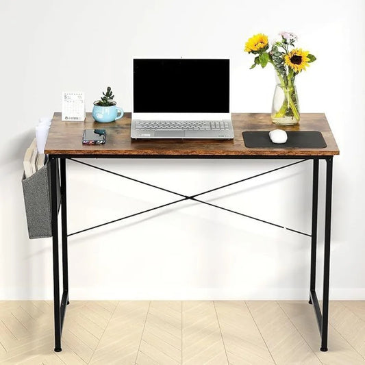 Aluminum Oak Finish Writing Desk with USB Port - WORLDZii
