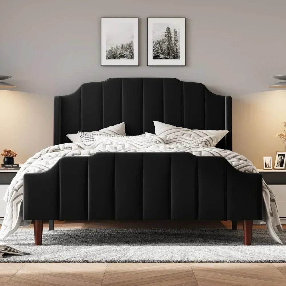 Queen Size Upholstered Velvet Bed Frame - WORLDZii