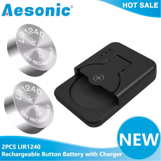2PCS LIR1240 Rechargeable Button Battery with Charger for TWS Bluetooth Headphone Replaces CP1240 Cells Coin Lithium Battery - WORLDZii