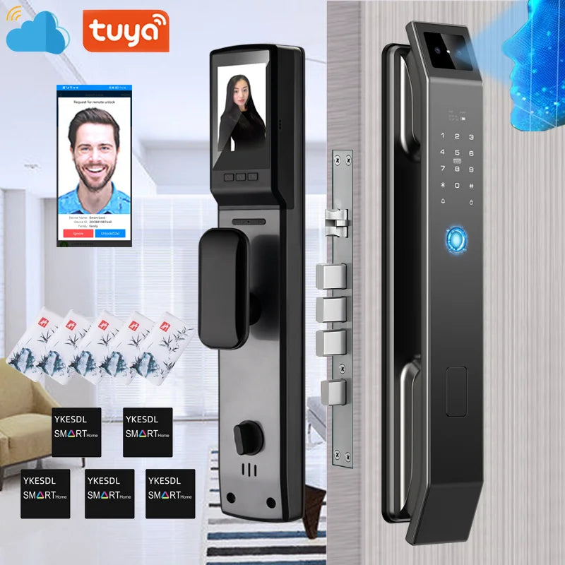 3D Face Recognition Unlock Digital Door Lock With Camera Fingerprint Password - WORLDZii