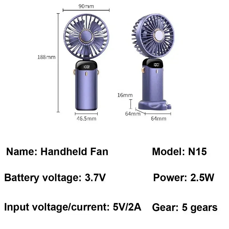 USB Handheld Mini Fan Foldable Portable and Neck Hanging
