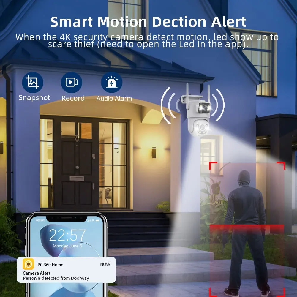 4K 8MP Wi-Fi PTZ Camera Two-Way Audio Video Surveillance P2P IPC360 Home