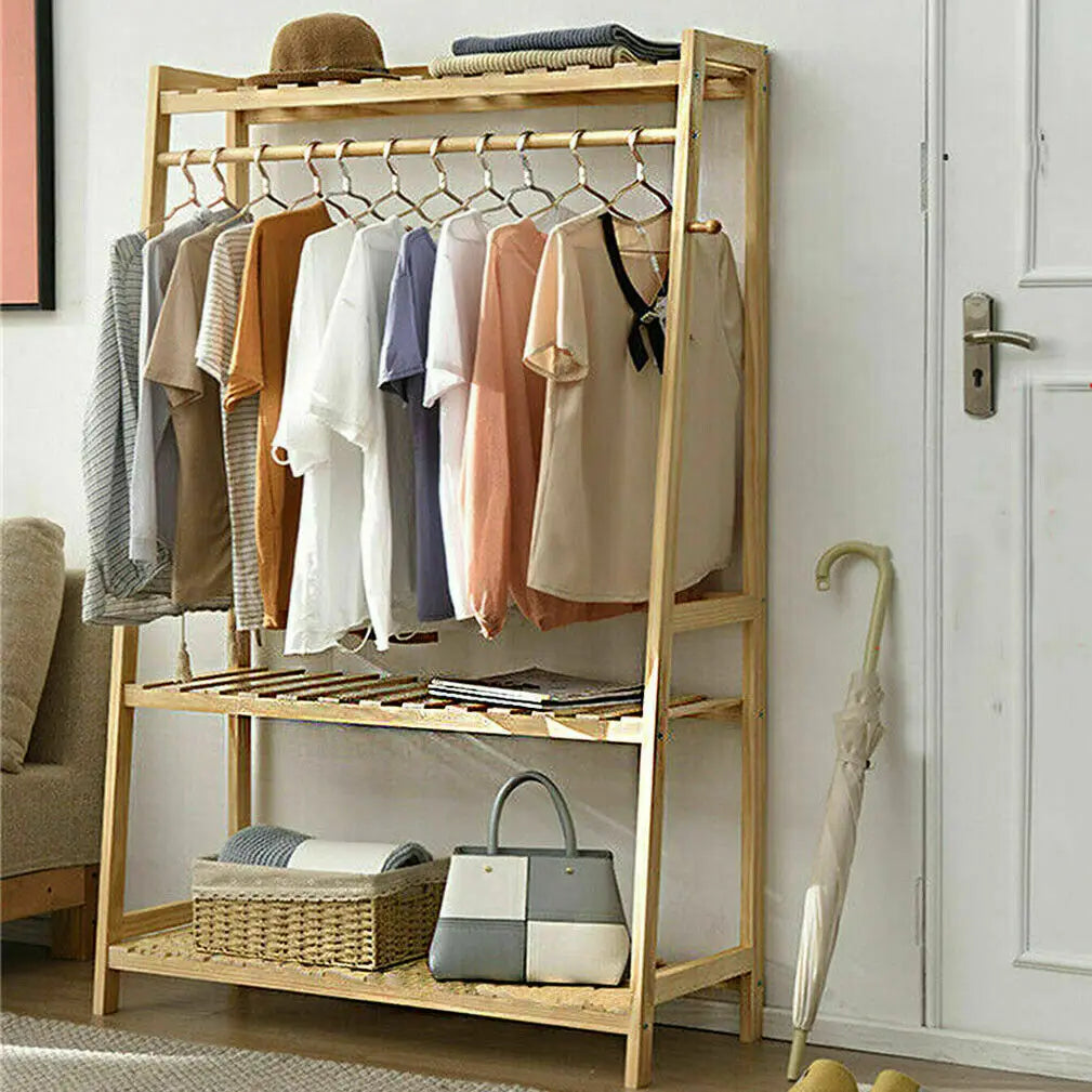 Bamboo Garment Hanging Heavy Duty Rack - WORLDZii