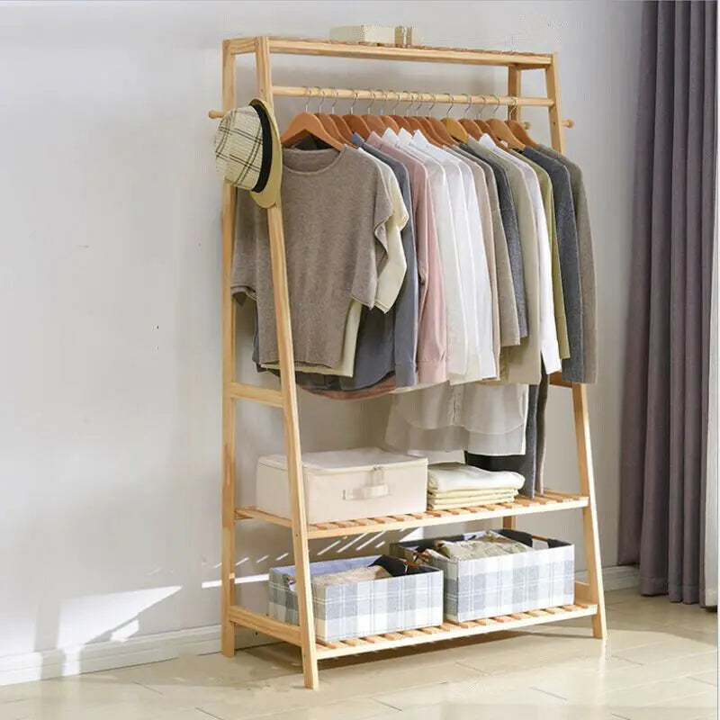 Bamboo Garment Hanging Heavy Duty Rack - WORLDZii