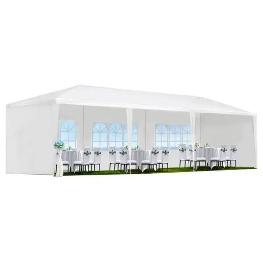 10x30' Summer Wedding Party Canopy Tent Outdoor Gazebo with 5 Removable PVC Sidewalls Aluminum & Fiberglass Pole Material - WORLDZii