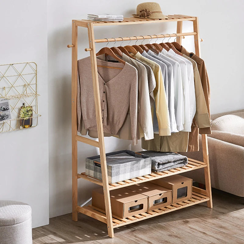 Bamboo Garment Hanging Heavy Duty Rack - WORLDZii