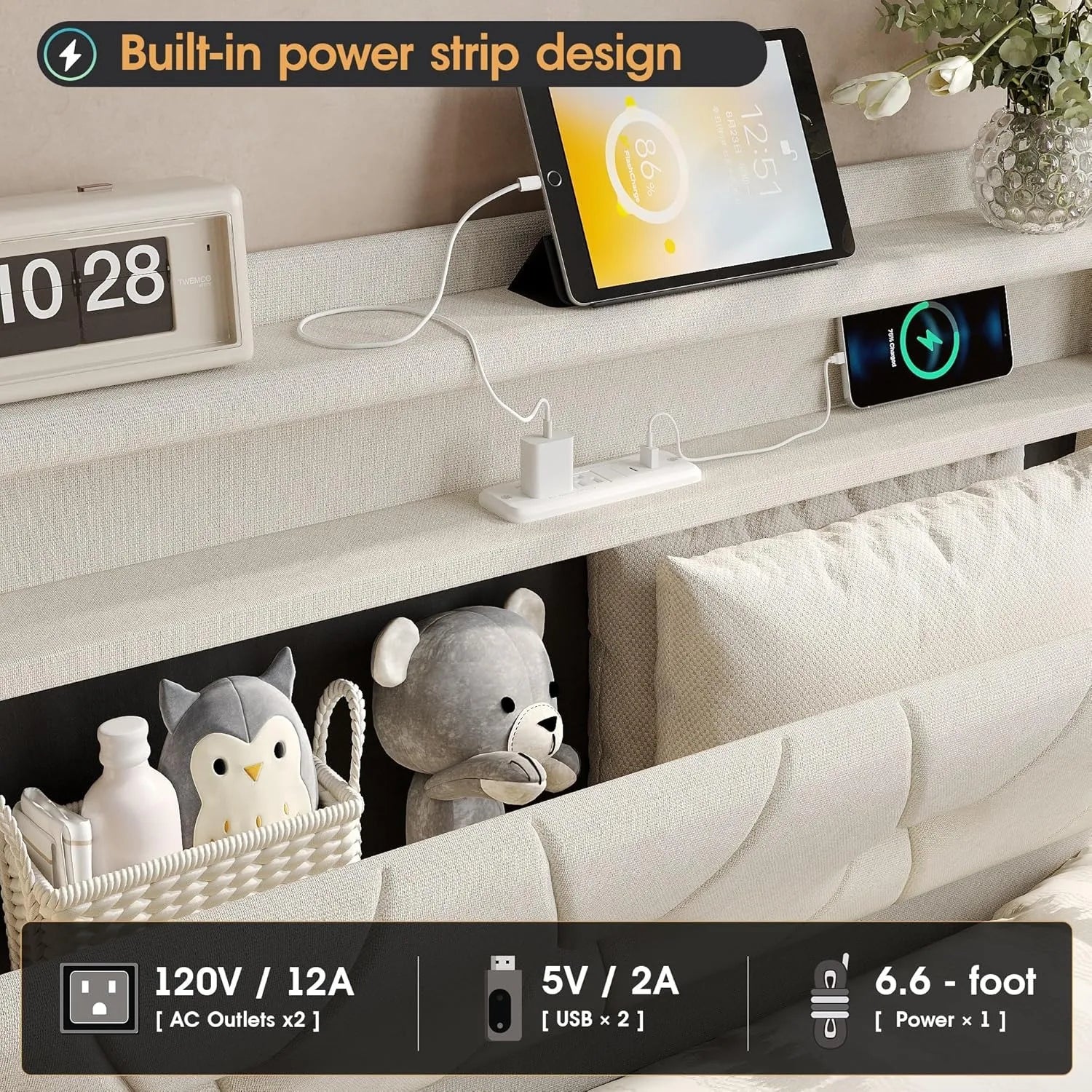 Twin Size Lift Up Storage Bed Frame with LED Lights Upholstered - WORLDZii