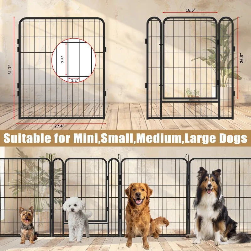 6 Panels Heavy Duty Metal Playpen with Door,31.7"H Dog Fence Pet Exercise Pen for Outdoor, Indoor - WORLDZii