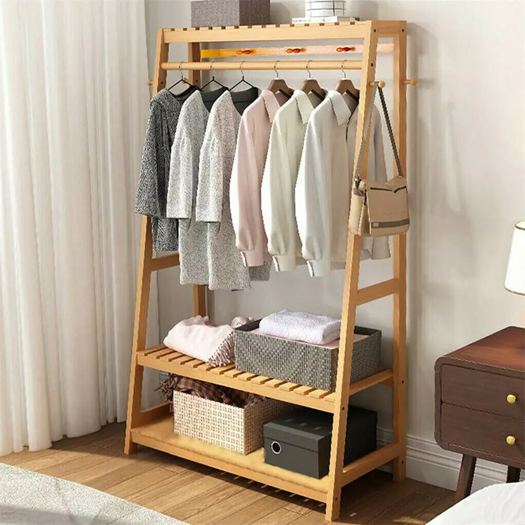 Bamboo Garment Hanging Heavy Duty Rack - WORLDZii