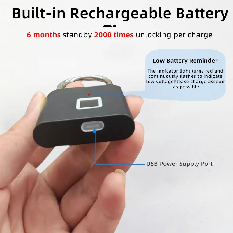 RAYKUBE P2 Smart Fingerprint Padlock With Built-in Rechargeable Battery - WORLDZii
