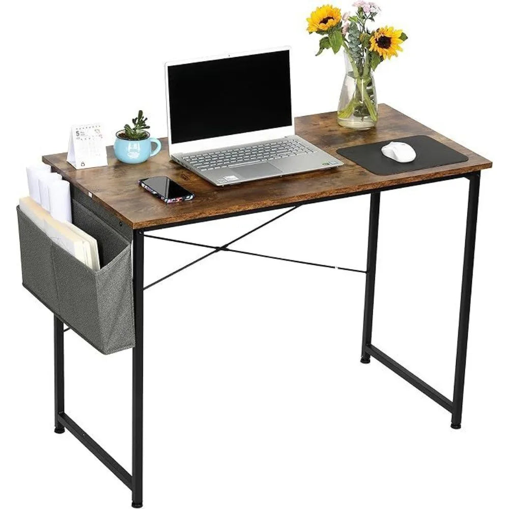 Aluminum Oak Finish Writing Desk with USB Port - WORLDZii