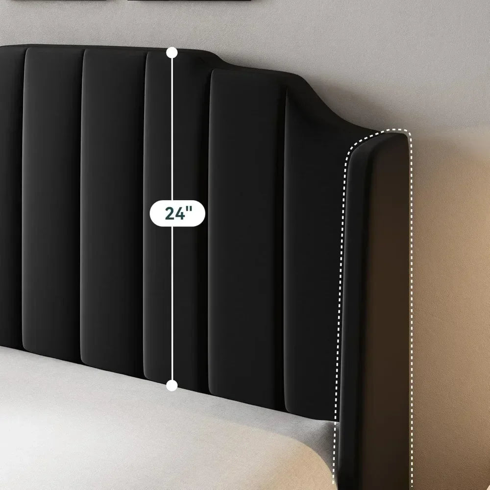 Queen Size Upholstered Velvet Bed Frame - WORLDZii