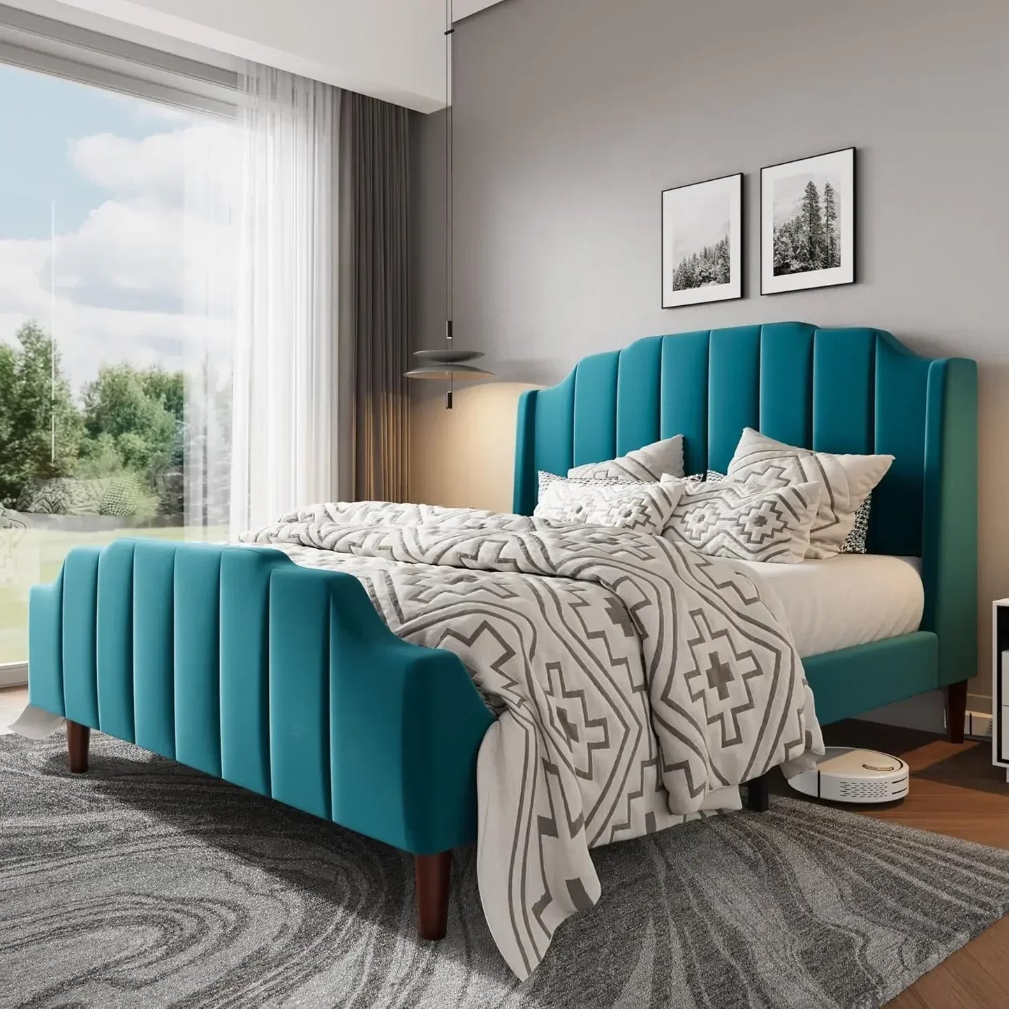 Queen Size Upholstered Velvet Bed Frame - WORLDZii