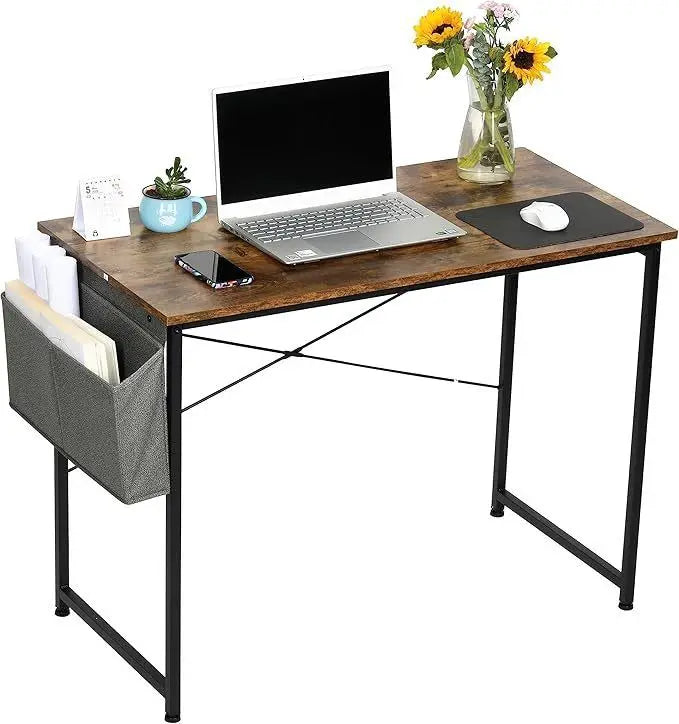 Aluminum Oak Finish Writing Desk with USB Port - WORLDZii