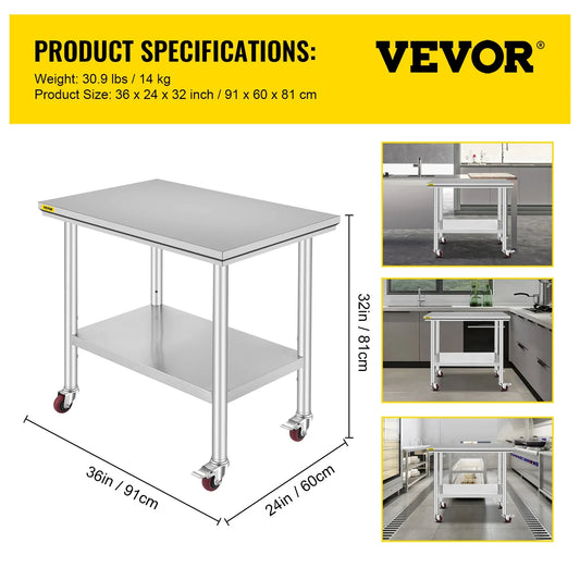 VEVOR Stainless Steel Kitchen Worktable - WORLDZii