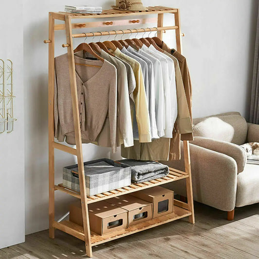 Bamboo Garment Hanging Heavy Duty Rack - WORLDZii