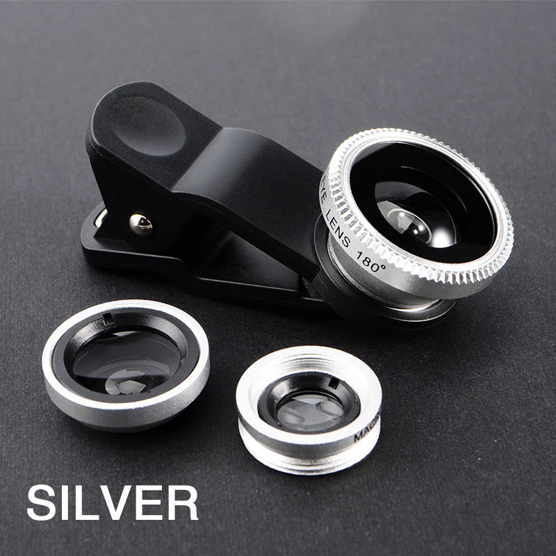 3 IN 1 Zoom Fish Eye Smartphone Lenses with Phone Clip - WORLDZii