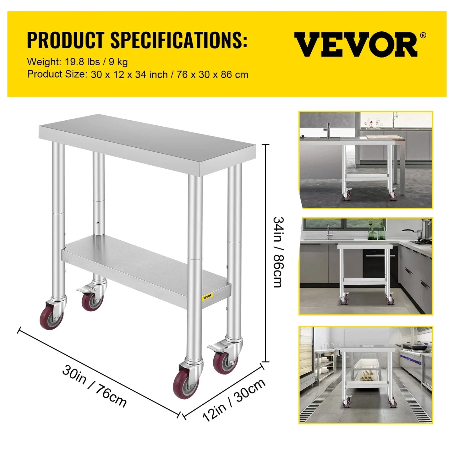 VEVOR Stainless Steel Kitchen Worktable - WORLDZii