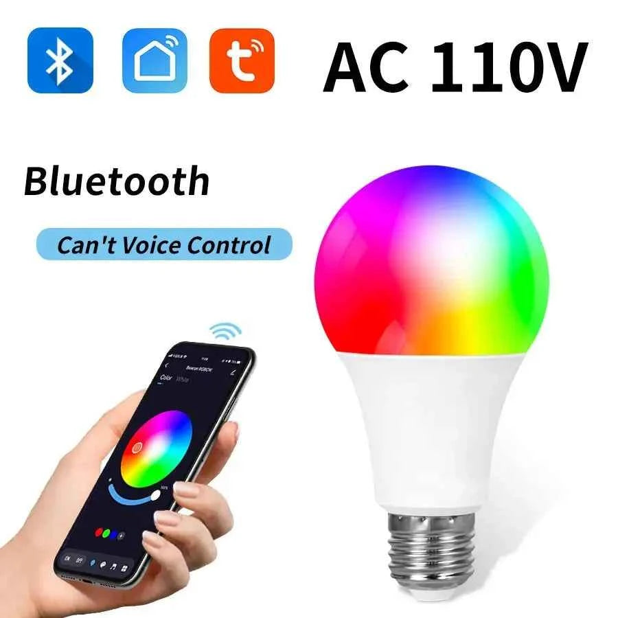 AmmToo Tuya Bluetooth Smart LED Light Bulb E27 RGB 110V 220V Smart Lamps for Bedroom Decoration Party Lighting Smart Life APP