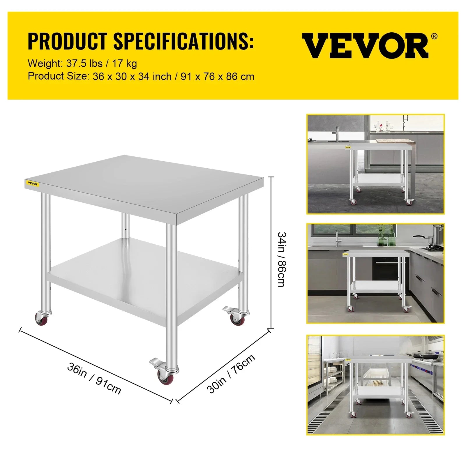 VEVOR Stainless Steel Kitchen Worktable - WORLDZii