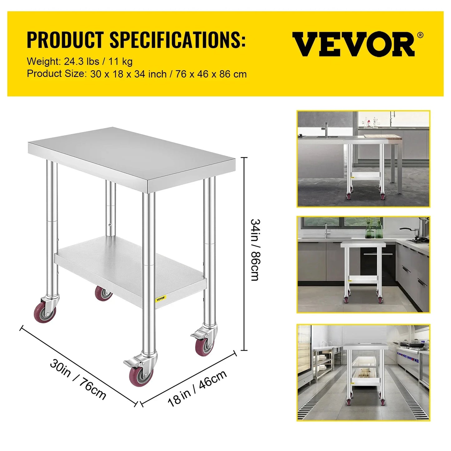 VEVOR Stainless Steel Kitchen Worktable - WORLDZii