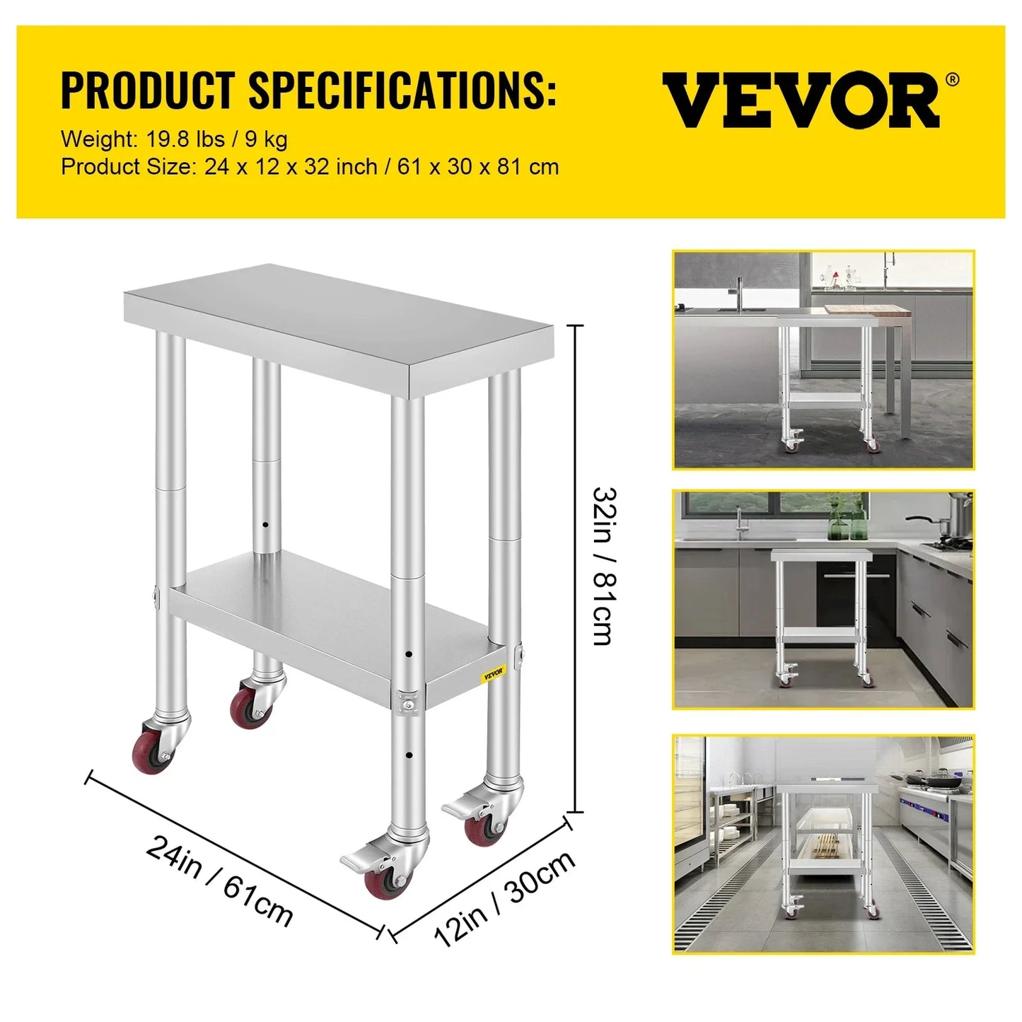 VEVOR Stainless Steel Kitchen Worktable - WORLDZii