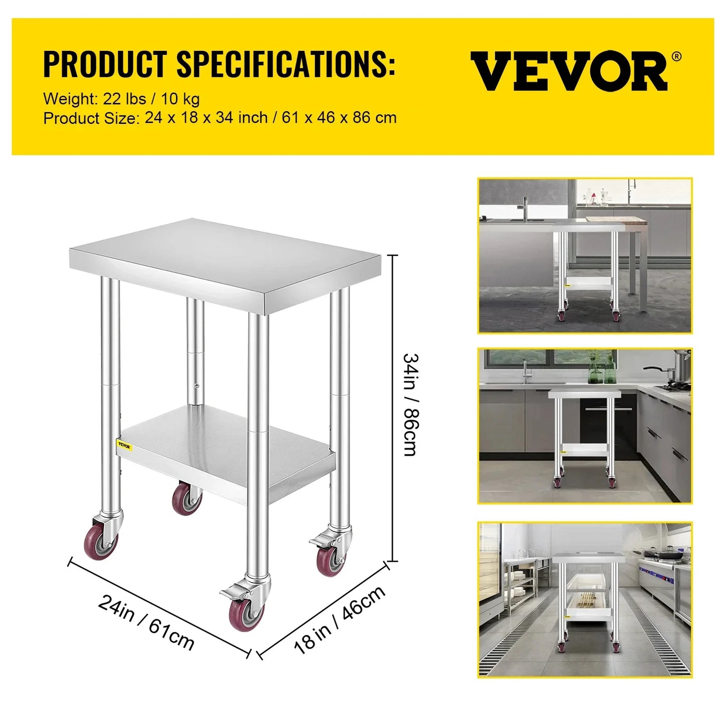 VEVOR Stainless Steel Kitchen Worktable - WORLDZii