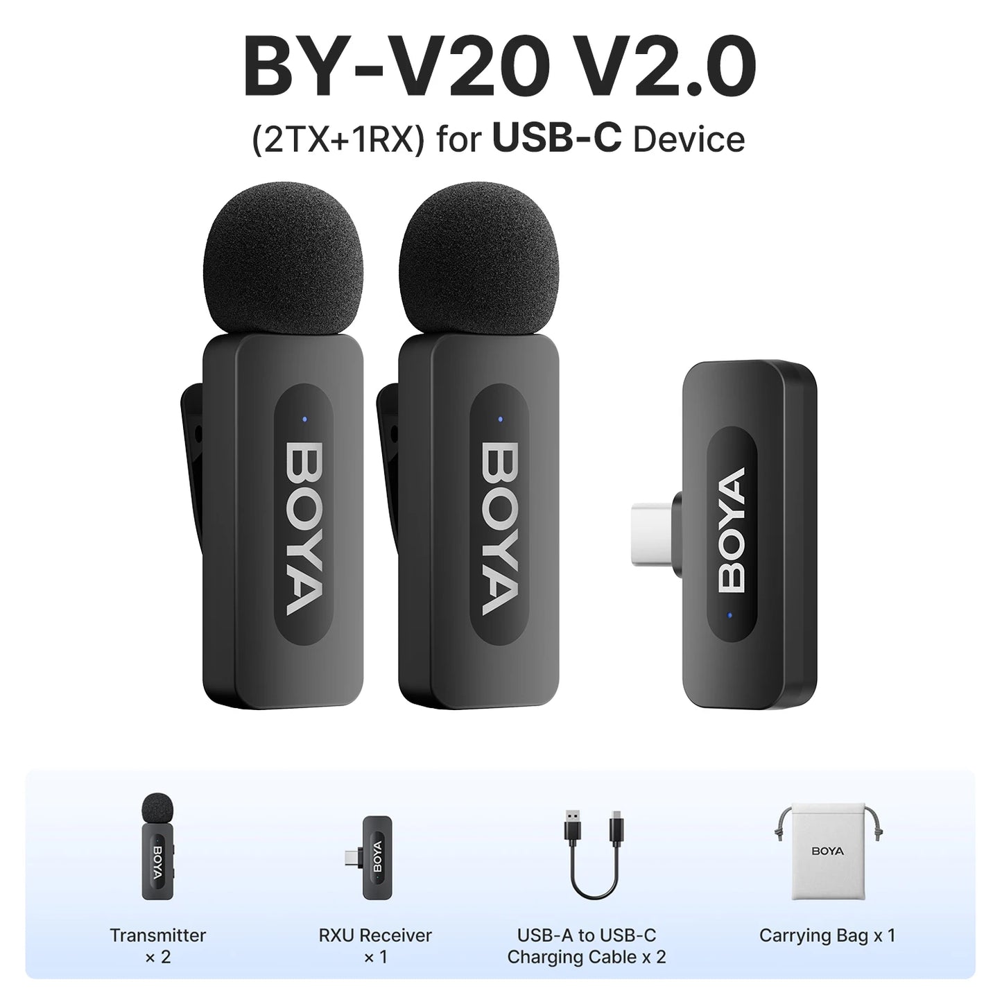 BOYA BY-V3 Wireless Lavalier Lapel Microphone with Noise-cancelling and Rechargeable Mic