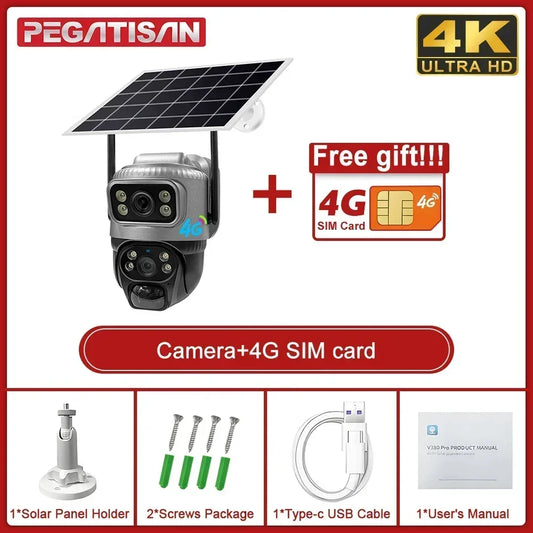 V380 Dual Lens 4G Solar Camera with Human Detection Night Vision