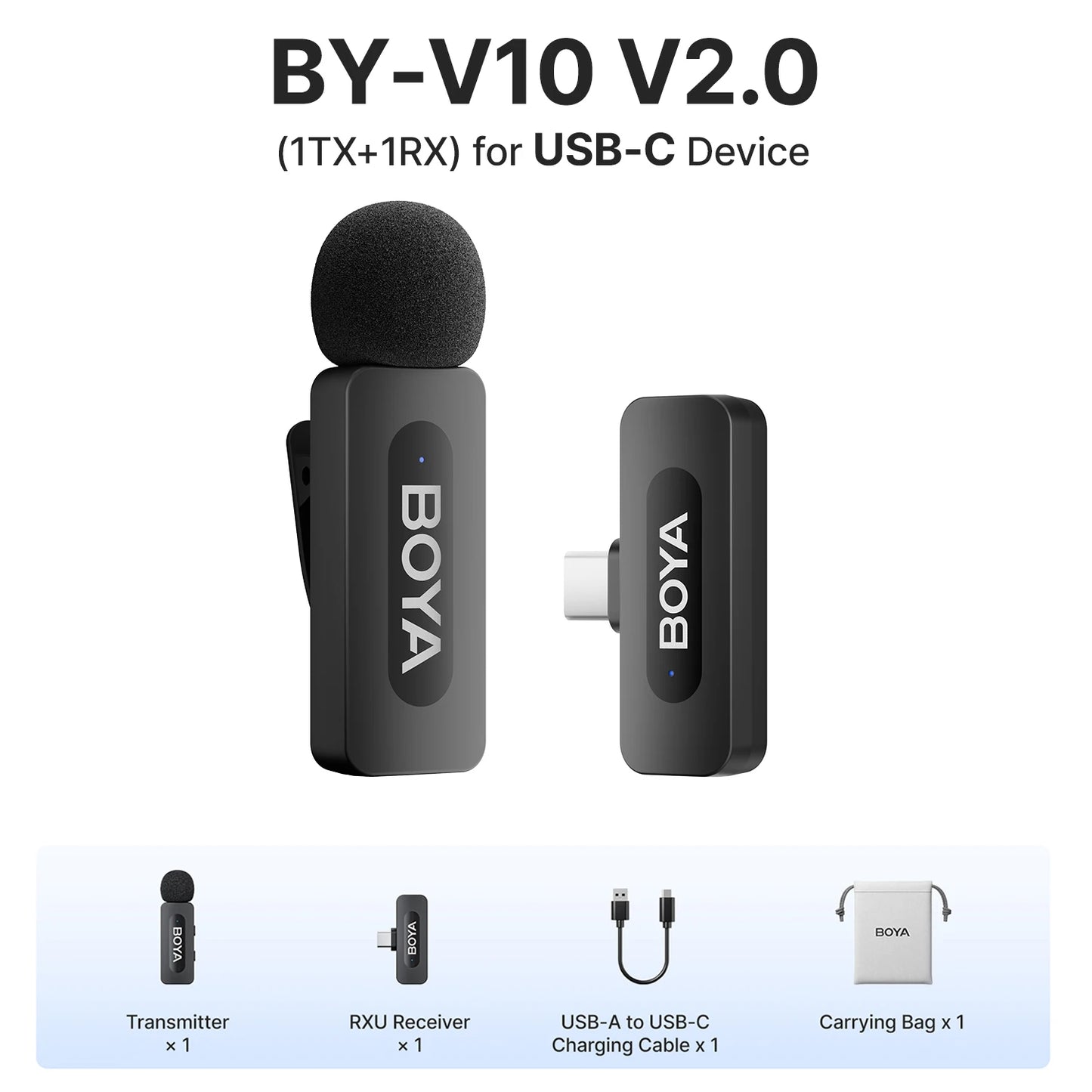 BOYA BY-V3 Wireless Lavalier Lapel Microphone with Noise-cancelling and Rechargeable Mic