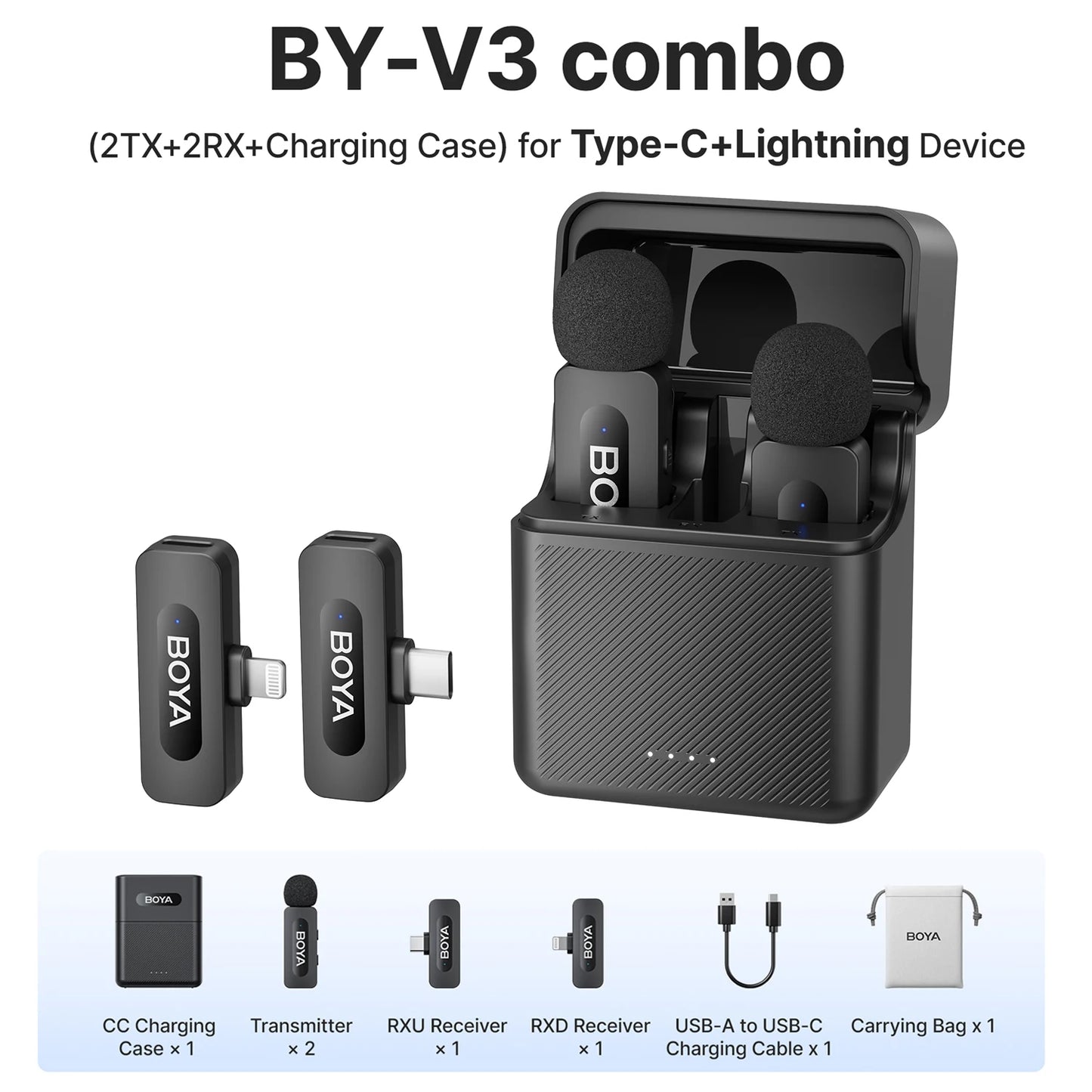 BOYA BY-V3 Wireless Lavalier Lapel Microphone with Noise-cancelling and Rechargeable Mic