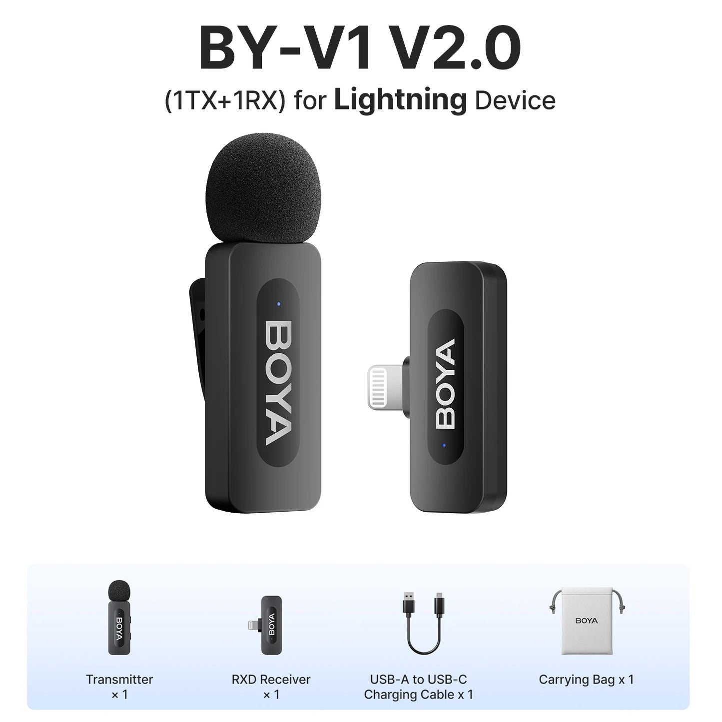 BOYA BY-V3 Wireless Lavalier Lapel Microphone with Noise-cancelling and Rechargeable Mic