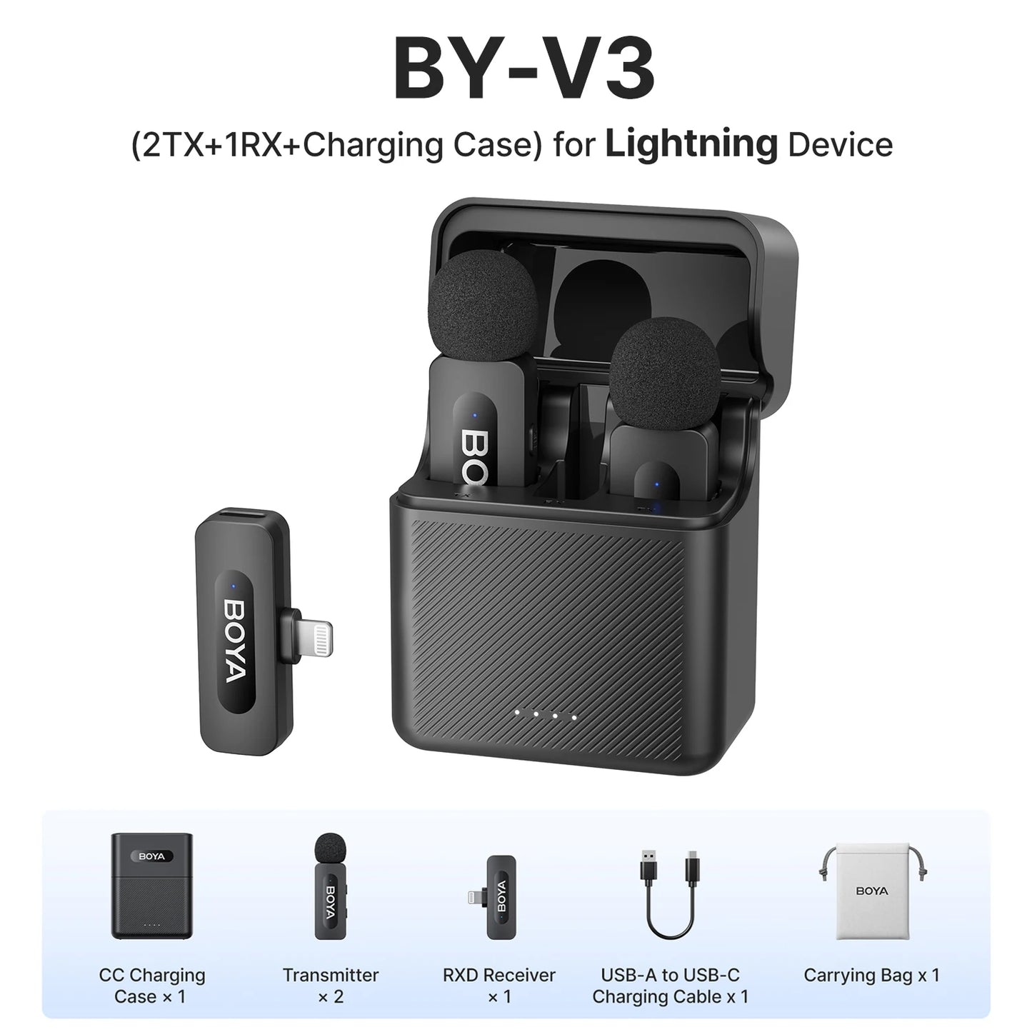 BOYA BY-V3 Wireless Lavalier Lapel Microphone with Noise-cancelling and Rechargeable Mic