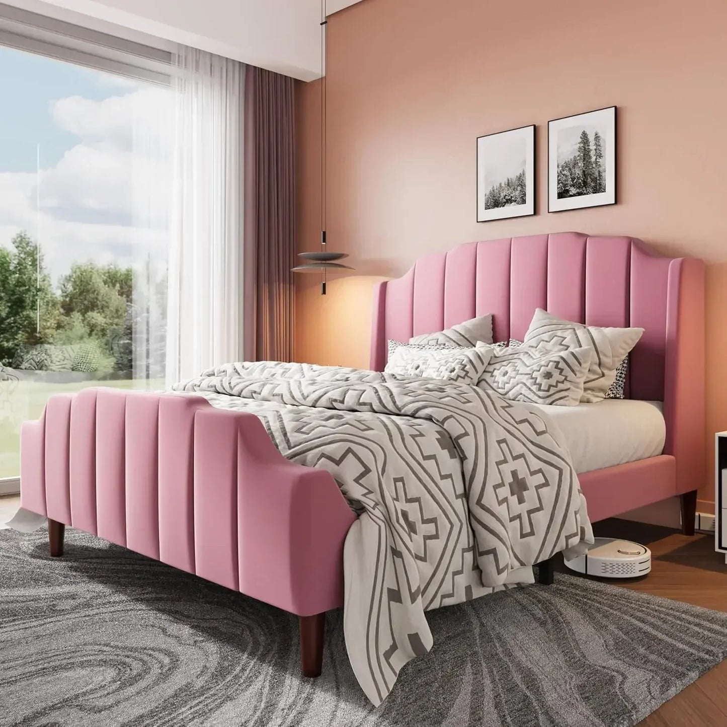 Queen Size Upholstered Velvet Bed Frame - WORLDZii