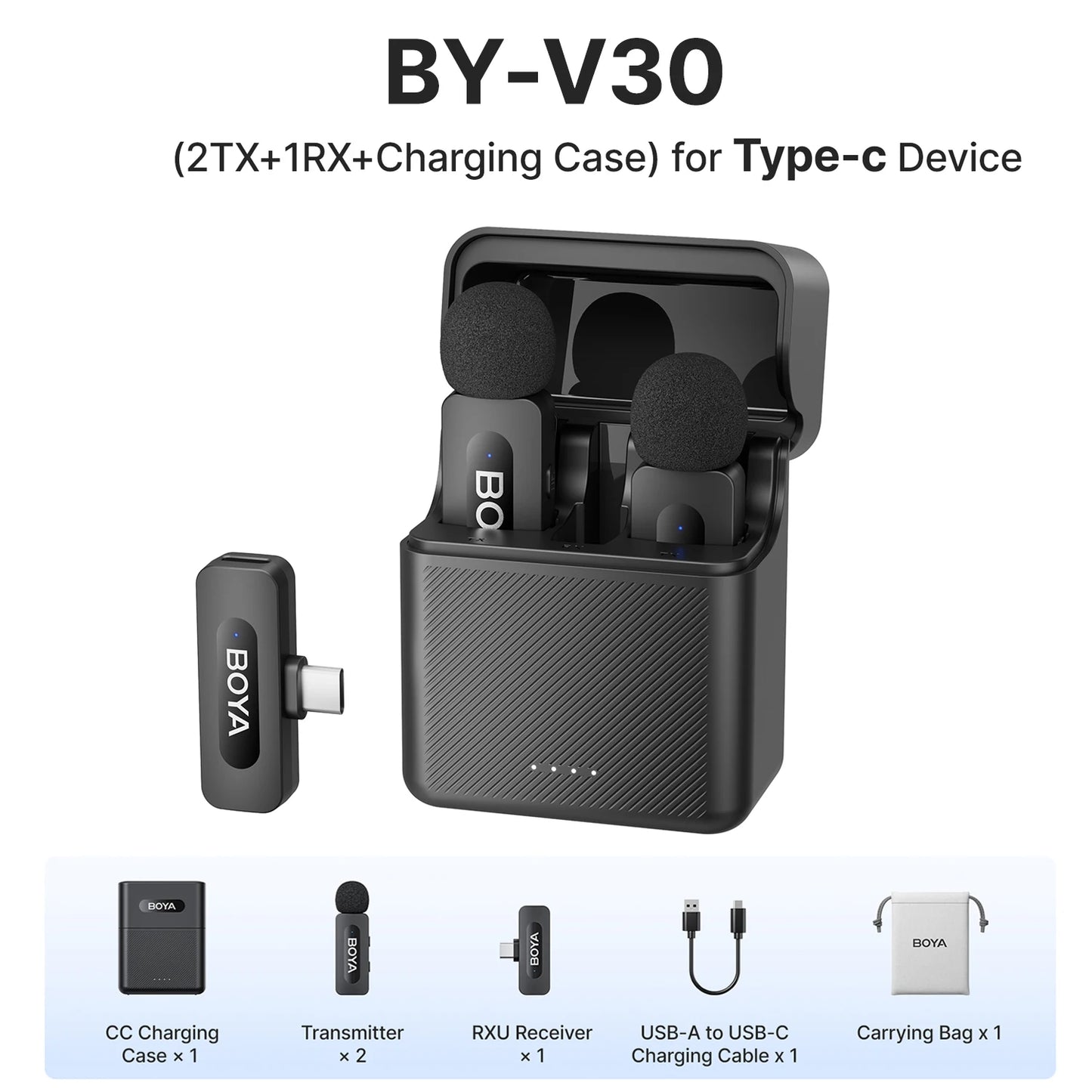 BOYA BY-V3 Wireless Lavalier Lapel Microphone with Noise-cancelling and Rechargeable Mic