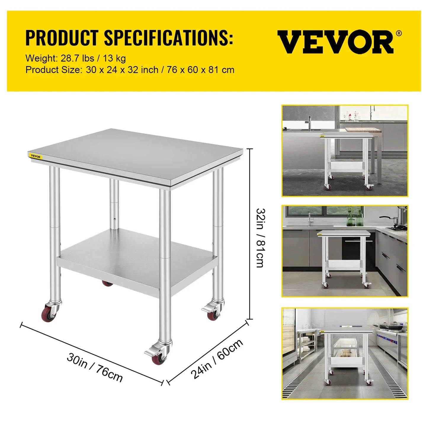 VEVOR Stainless Steel Kitchen Worktable - WORLDZii