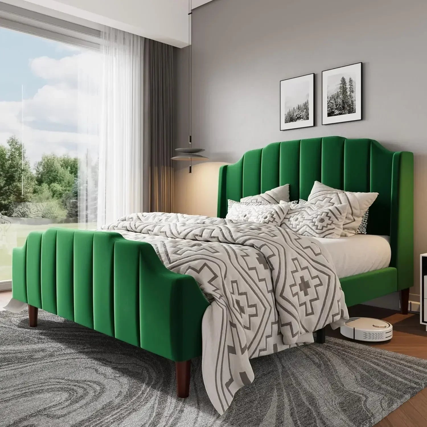 Queen Size Upholstered Velvet Bed Frame - WORLDZii
