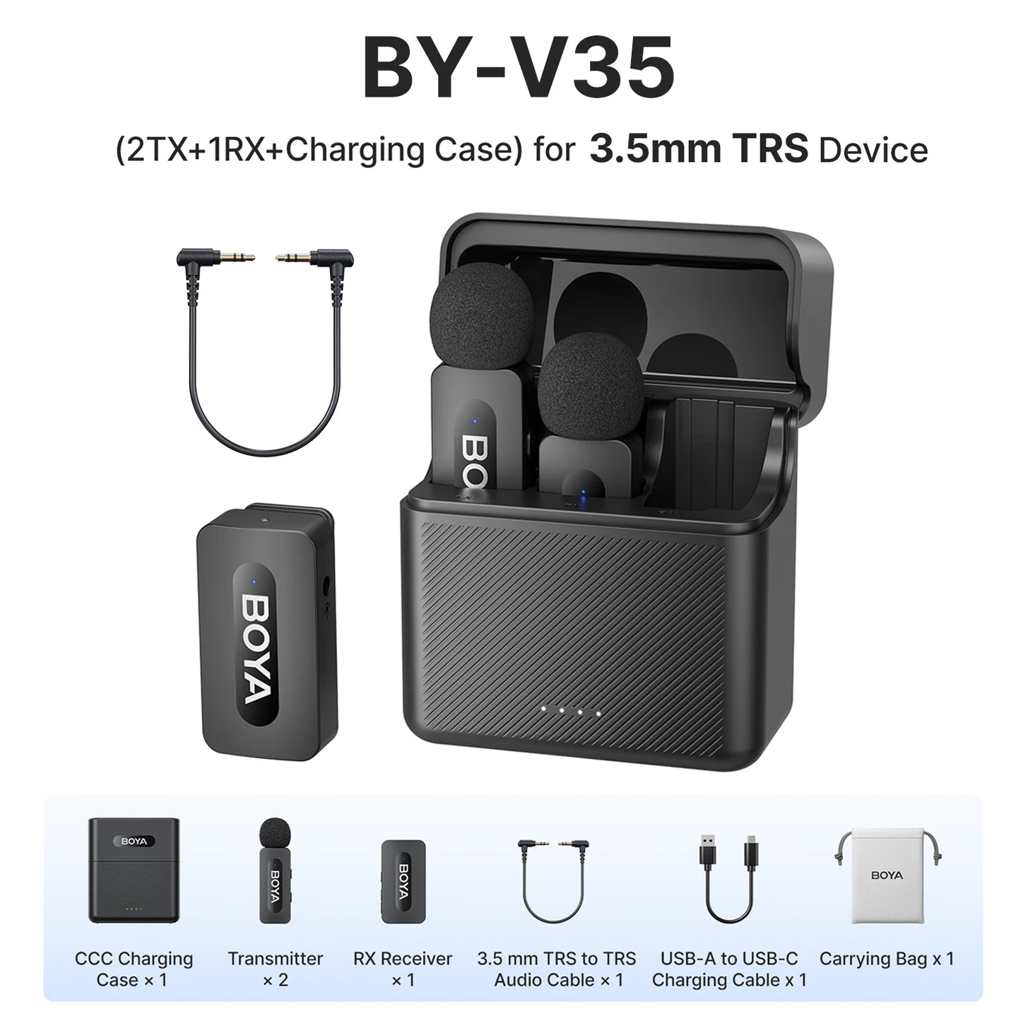 BOYA BY-V3 Wireless Lavalier Lapel Microphone with Noise-cancelling and Rechargeable Mic